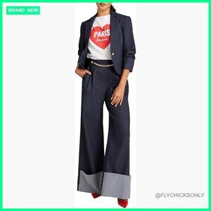 Indigo Denim Blazer with One-Button Closure and Faux Pockets